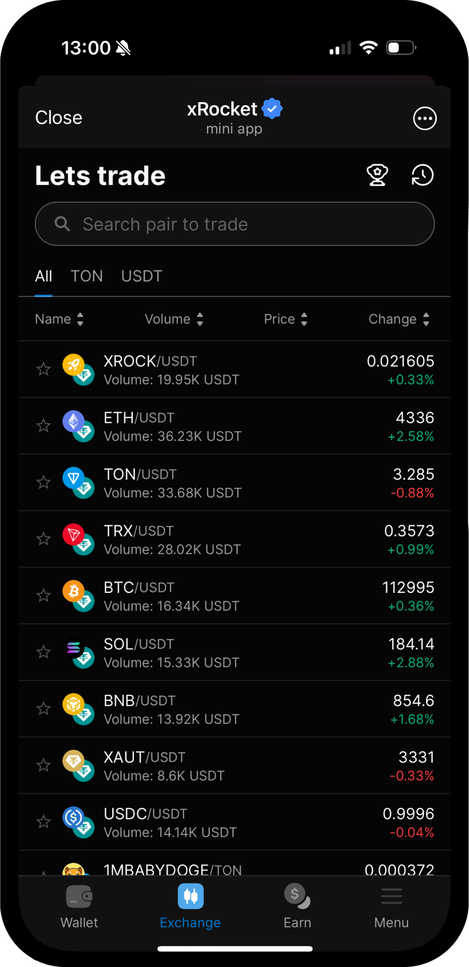 Screenshot of xRocket