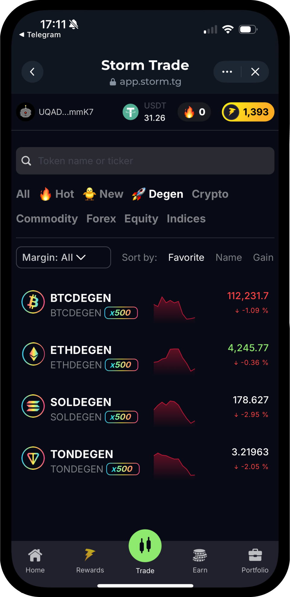 Screenshot of Storm Trade