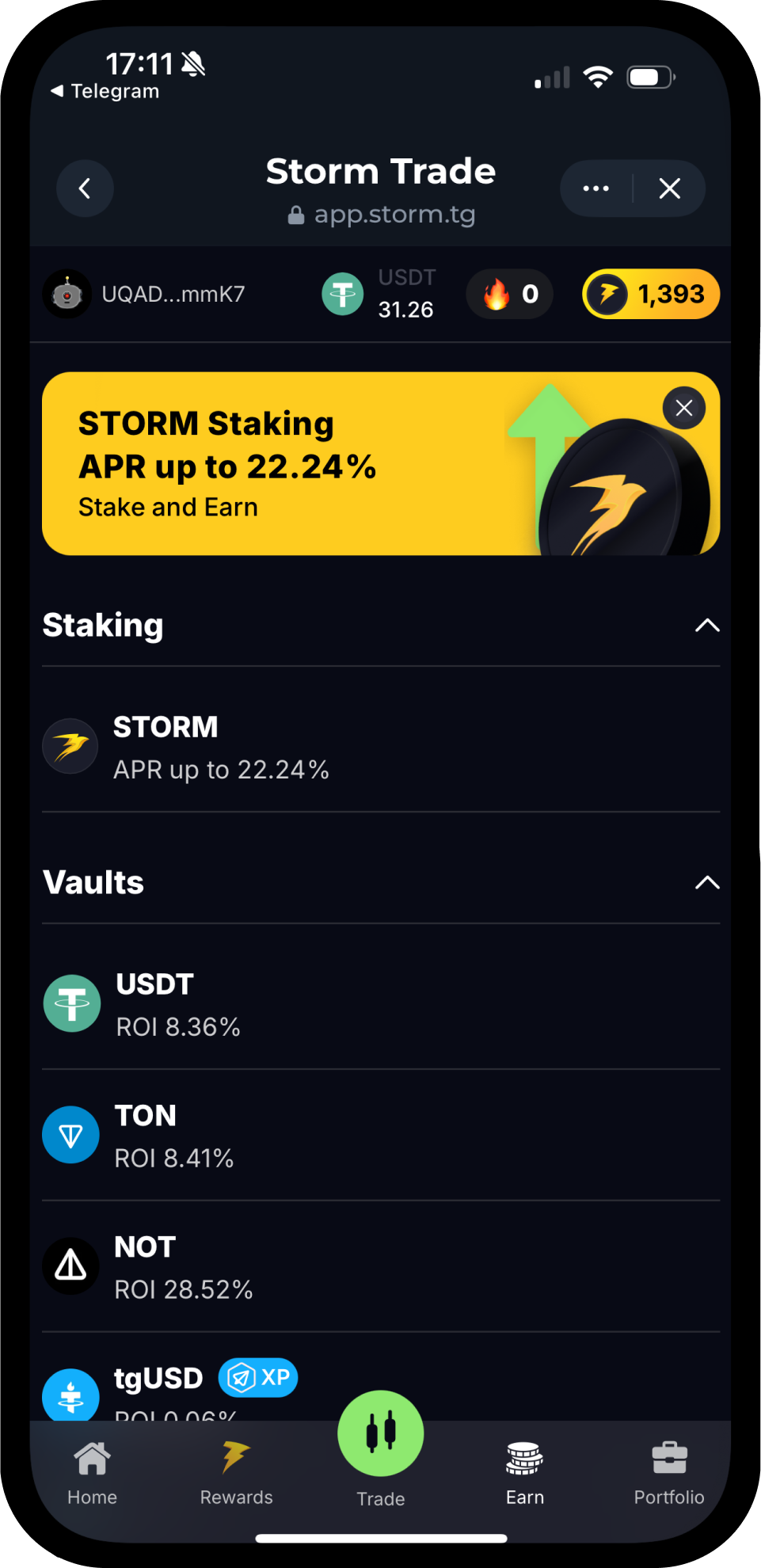 Screenshot of Storm Trade