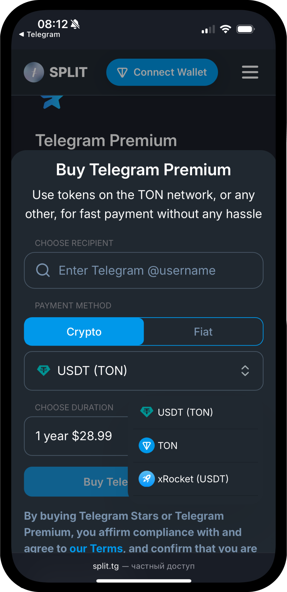 Screenshot of Split.tg